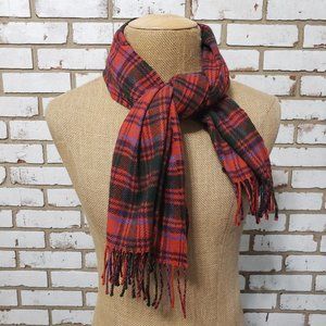 Grant Red Tartan Plaid Cashmere Scarf, Made In Scotland